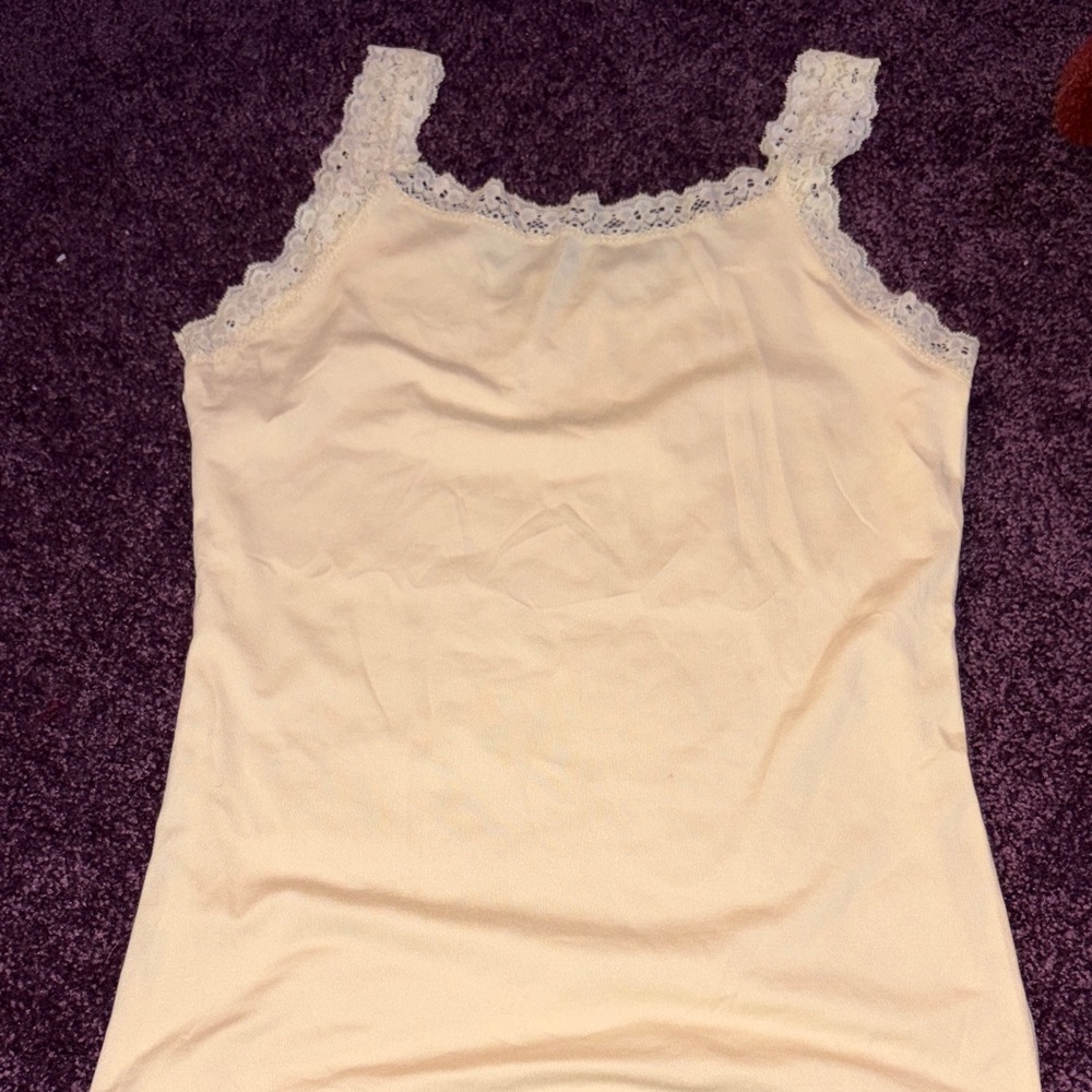 Cream Lace Trim Tank Top